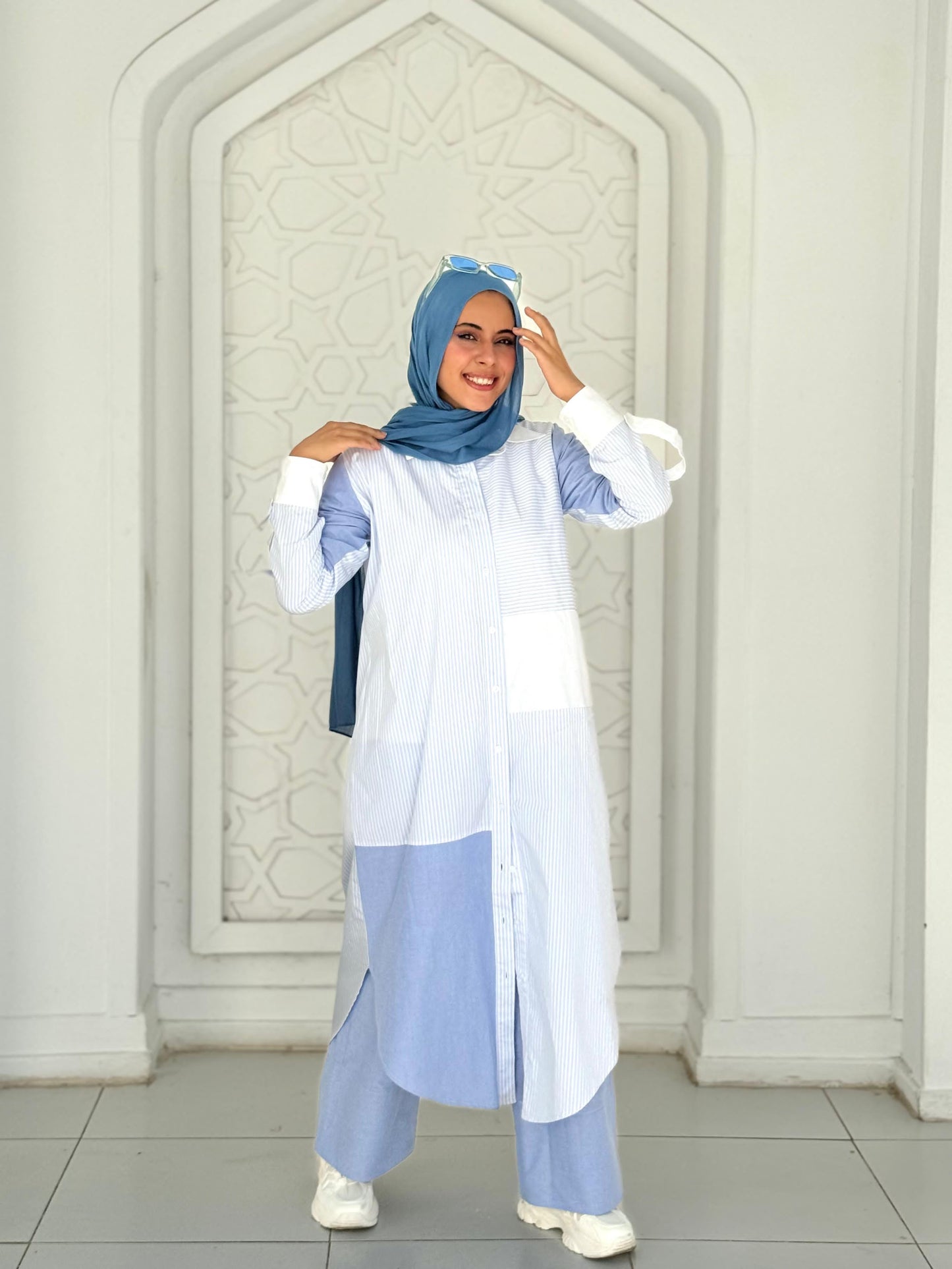 Baby Blue Linen Set Printed