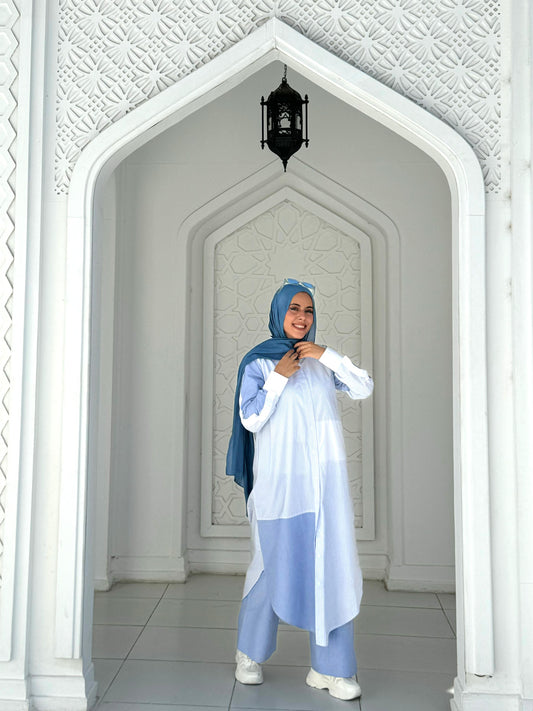 Baby Blue Linen Set Printed