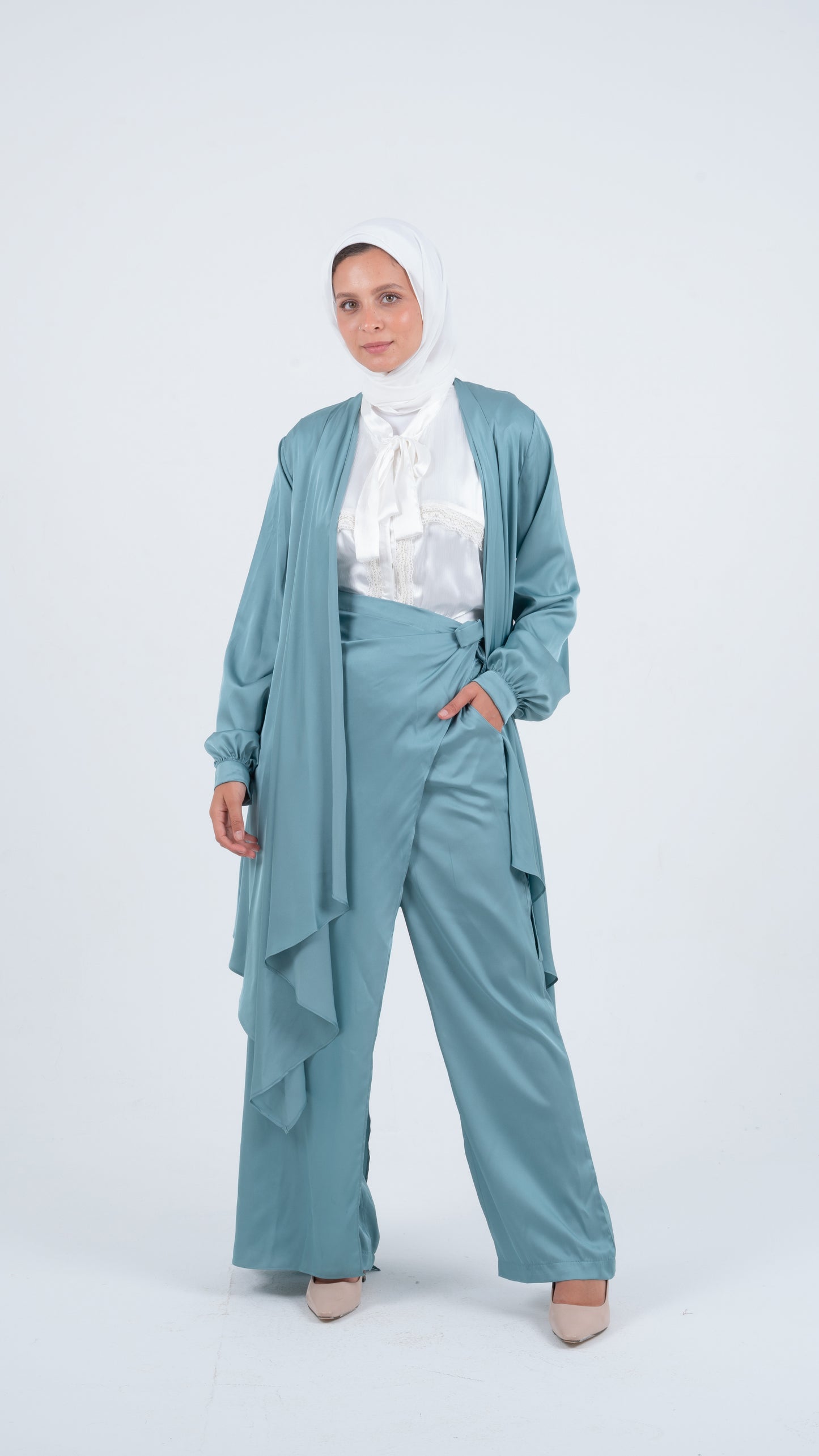 Mint Flowy Wrap Satin Set ( 3 pieces )