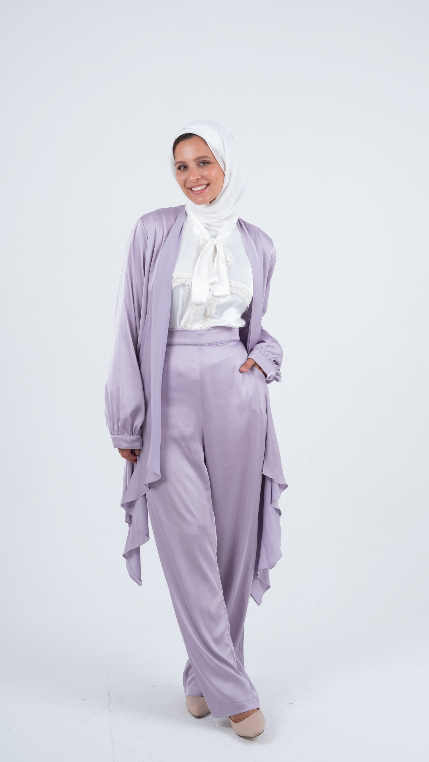 Lavender Purple Flowy Wrap Satin Set ( 3 pieces )