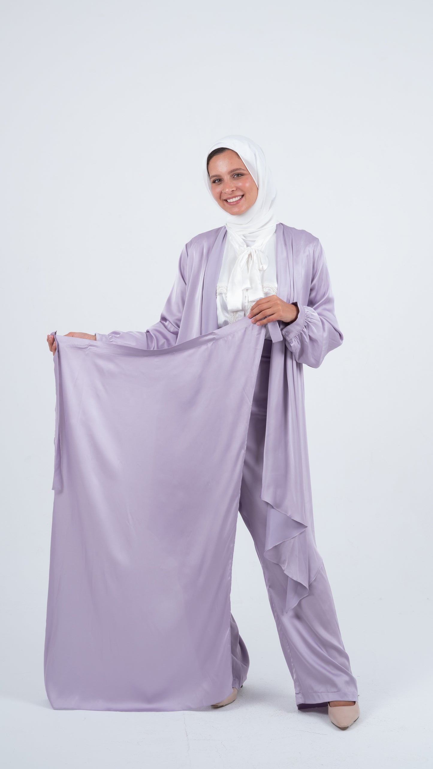 Lavender Purple Flowy Wrap Satin Set ( 3 pieces )