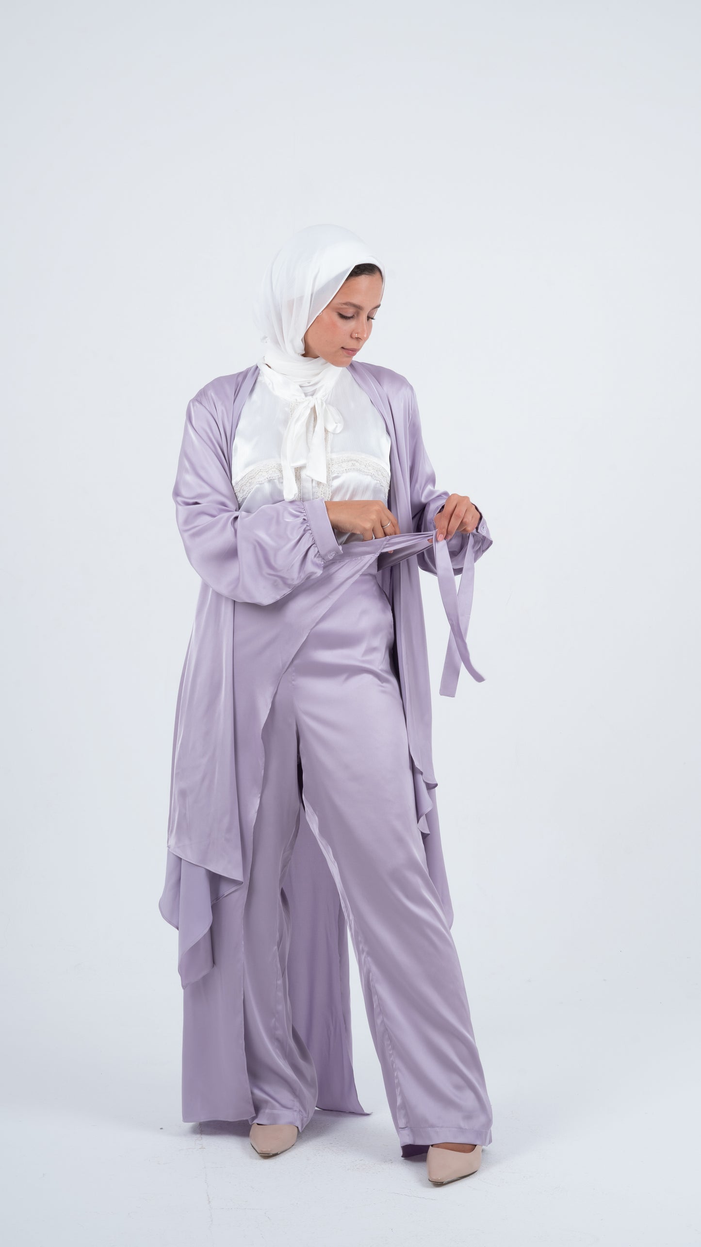 Lavender Purple Flowy Wrap Satin Set ( 3 pieces )