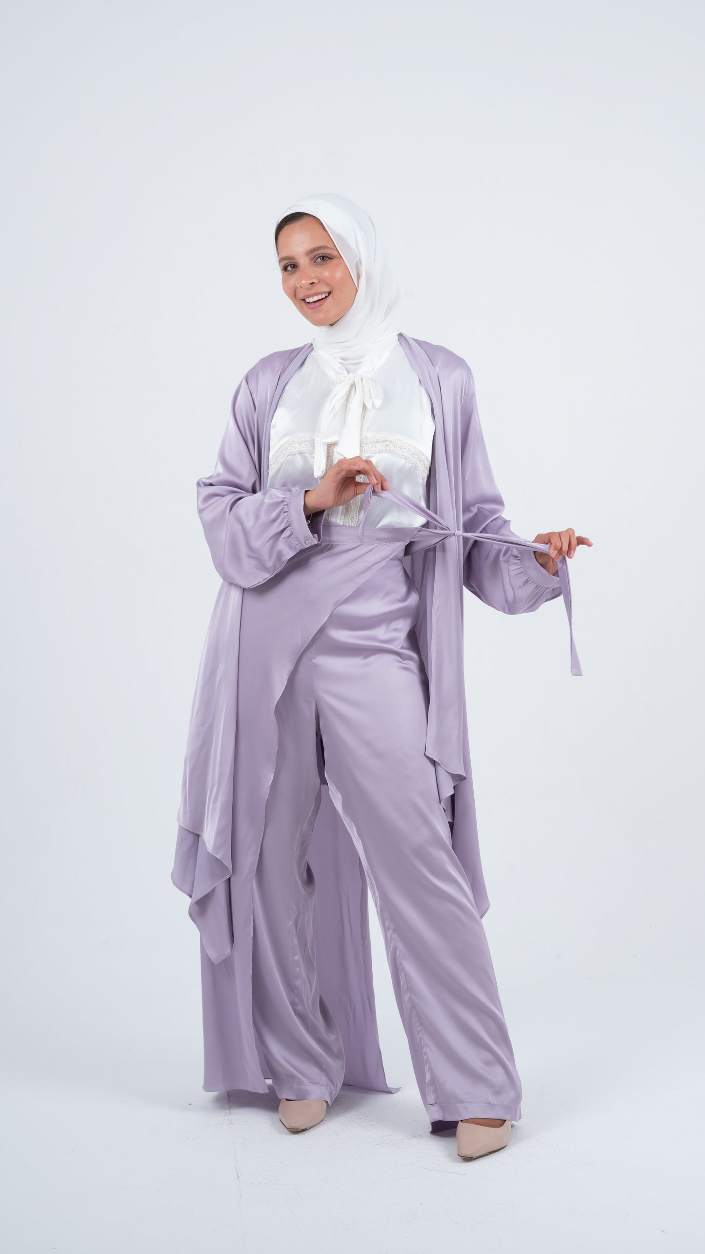 Lavender Purple Flowy Wrap Satin Set ( 3 pieces )