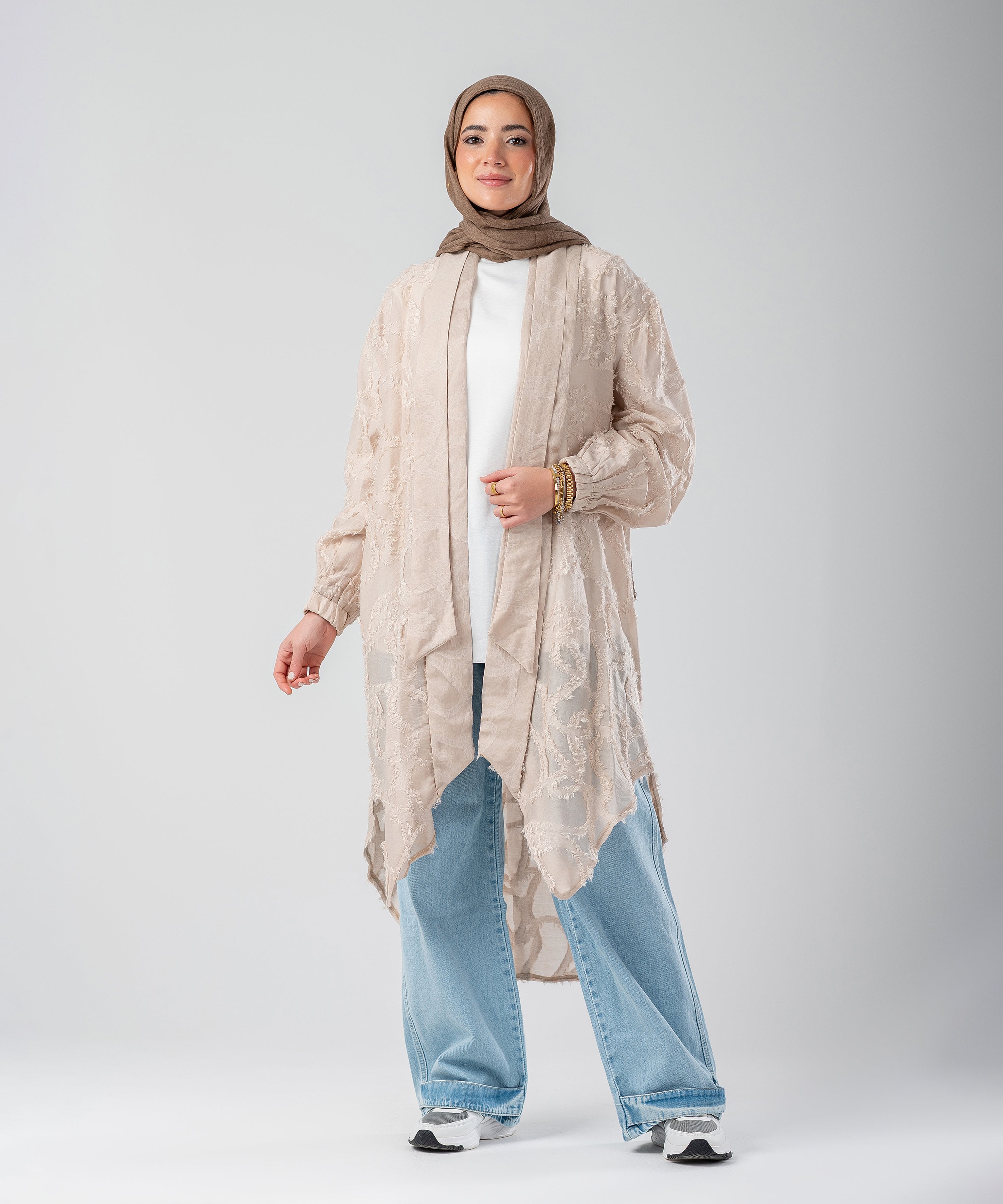 Elegant Lace Modest Cardigan – (Beige) – Nora Scarf