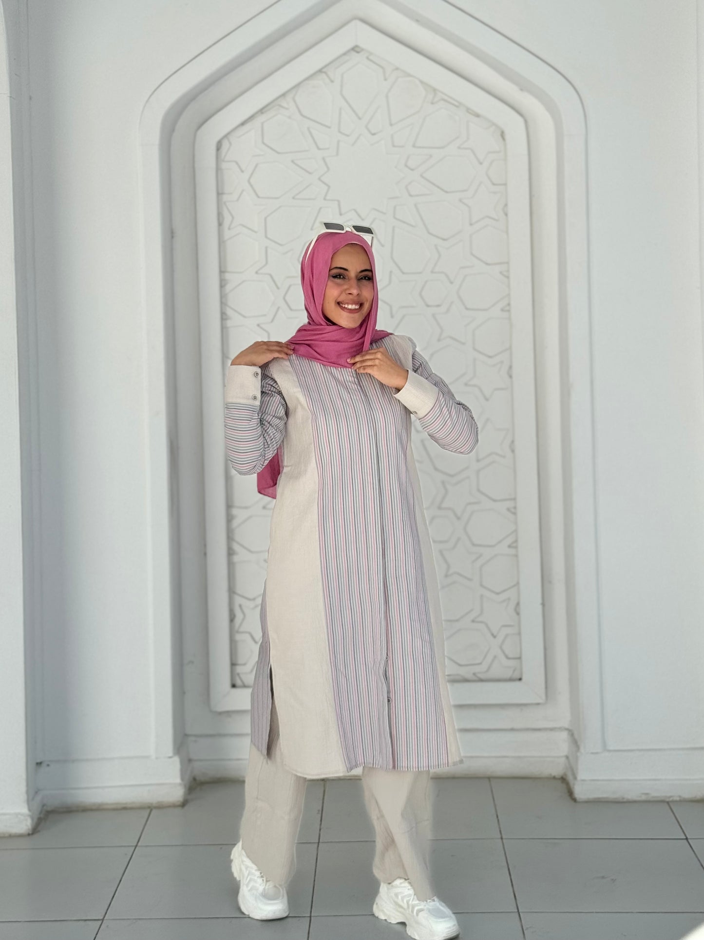 Beige Linen Set Printed