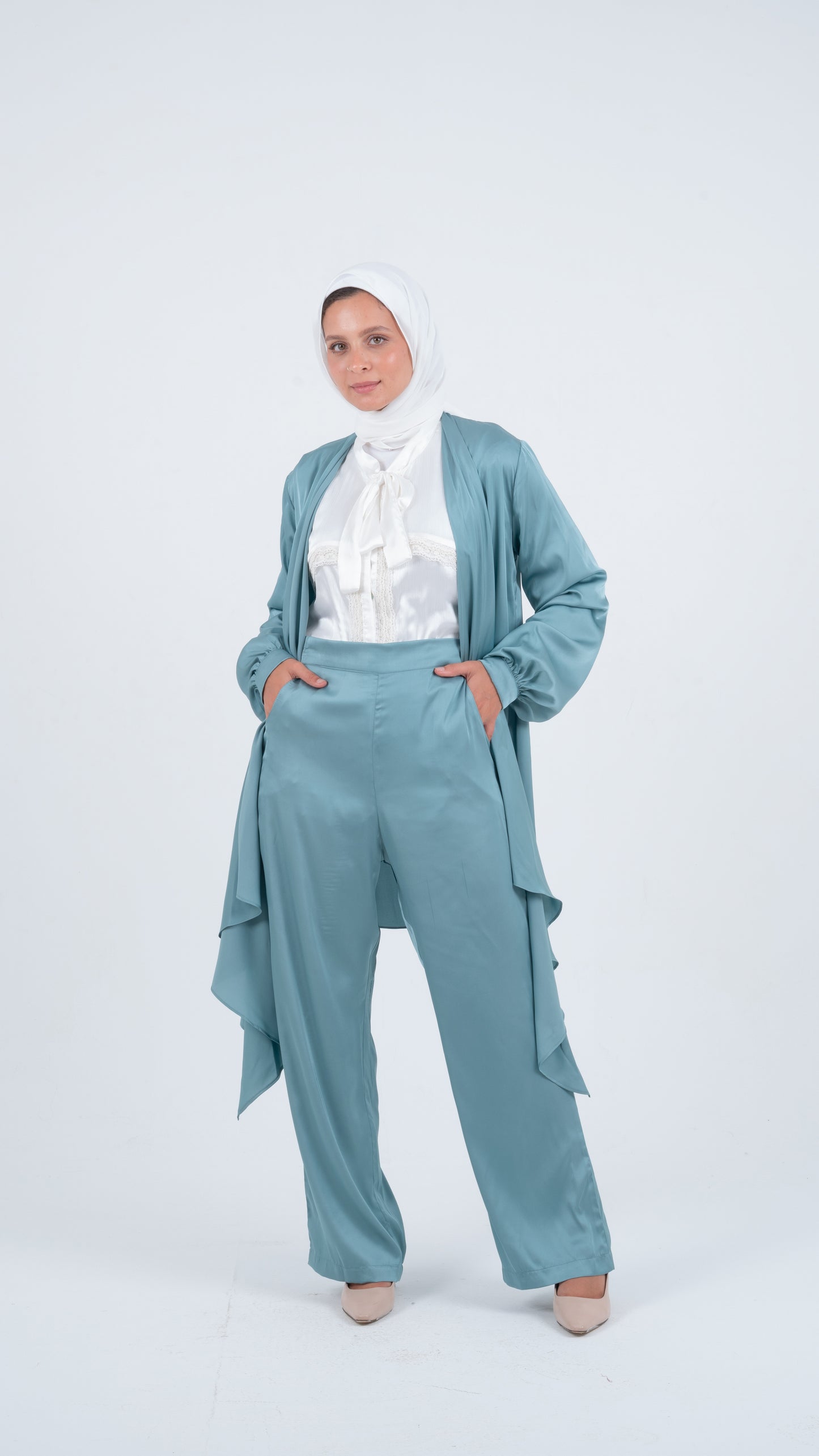 Mint Flowy Wrap Satin Set ( 3 pieces )