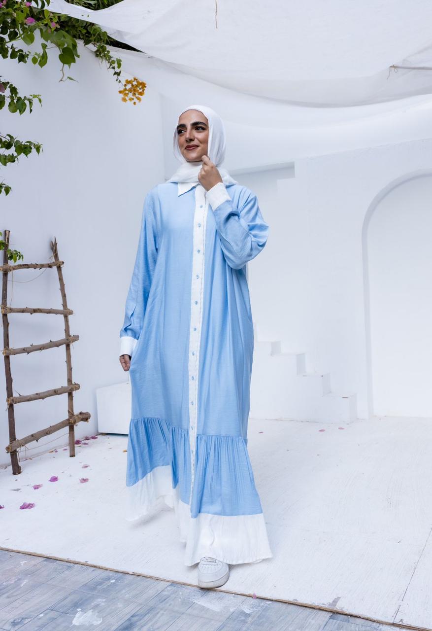 Breeze Linen Dress BBlue x White