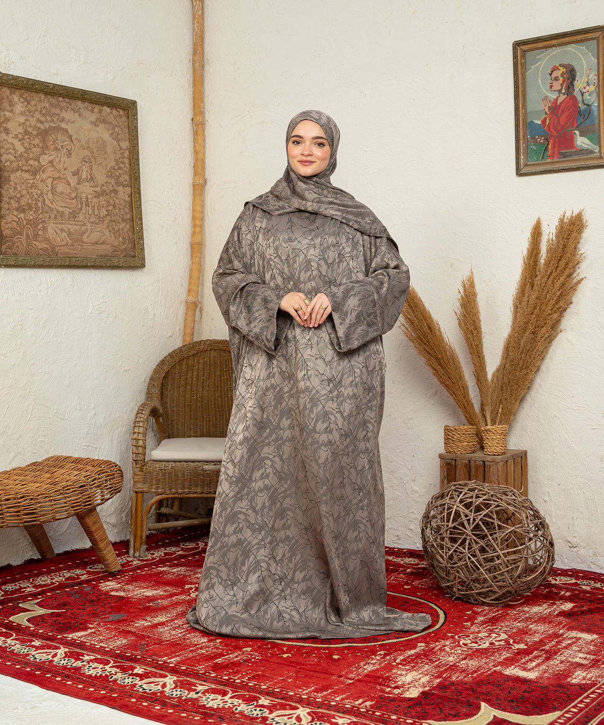 Printed Jacquard Satin isdal - اسدال ستان جاكار مطبوع كافيه (Cafe printed)