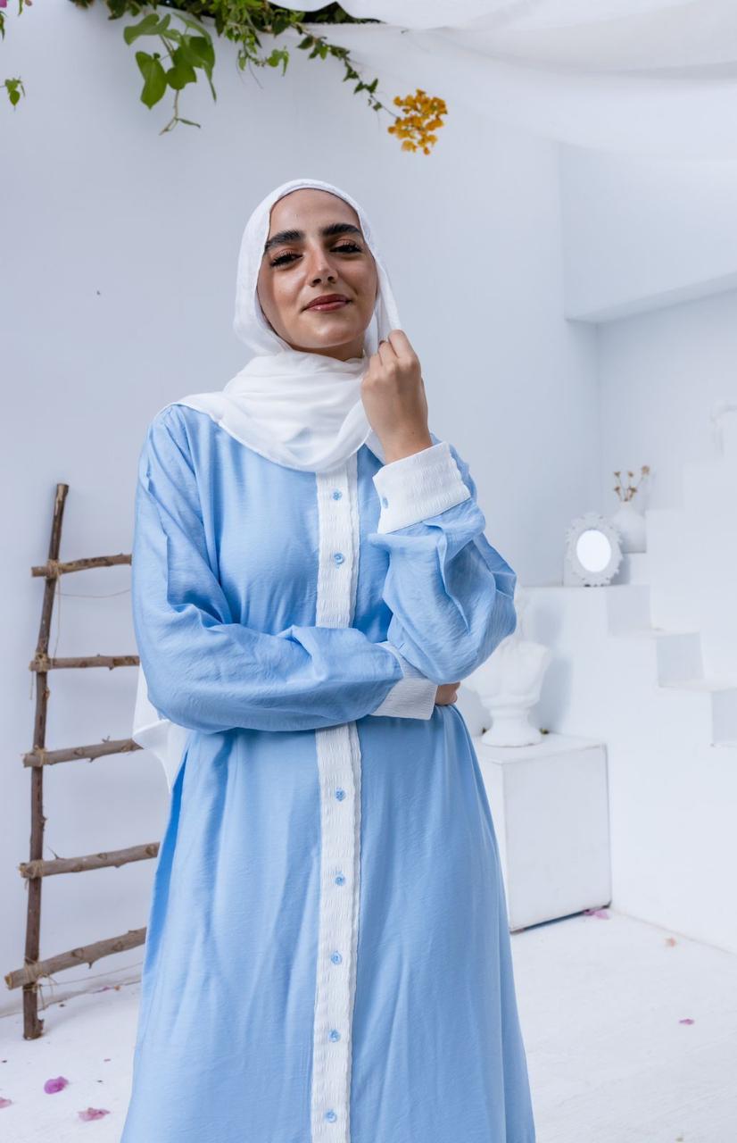 Breeze Linen Dress BBlue x White