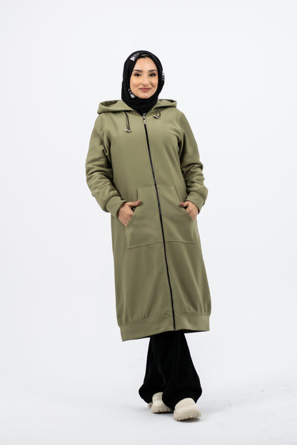 Winter Long Hoodie Jacket Olive