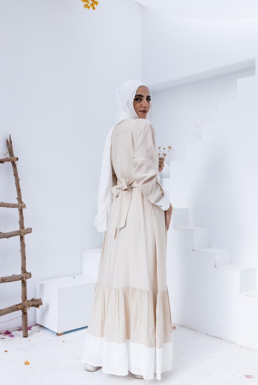 Breeze Linen Dress Beige x White Nora Scarf Breeze Linen Dress Beige x White Nora Scarf
