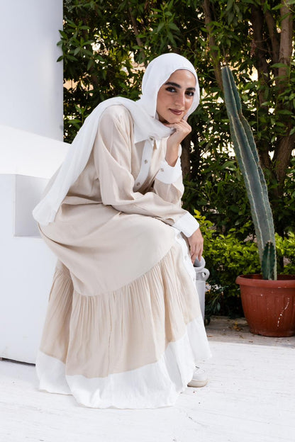 Breeze Linen Dress Beige x White