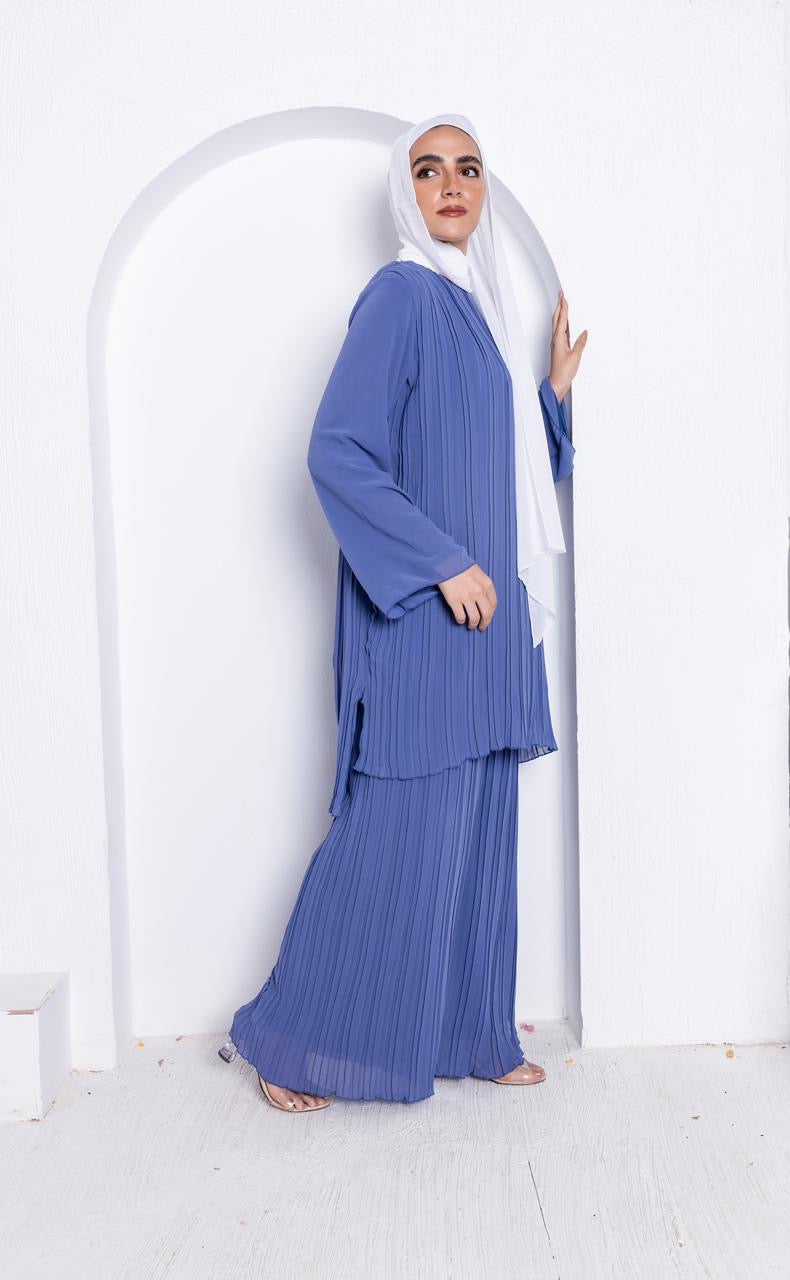 Flowy Blue Pleated Set