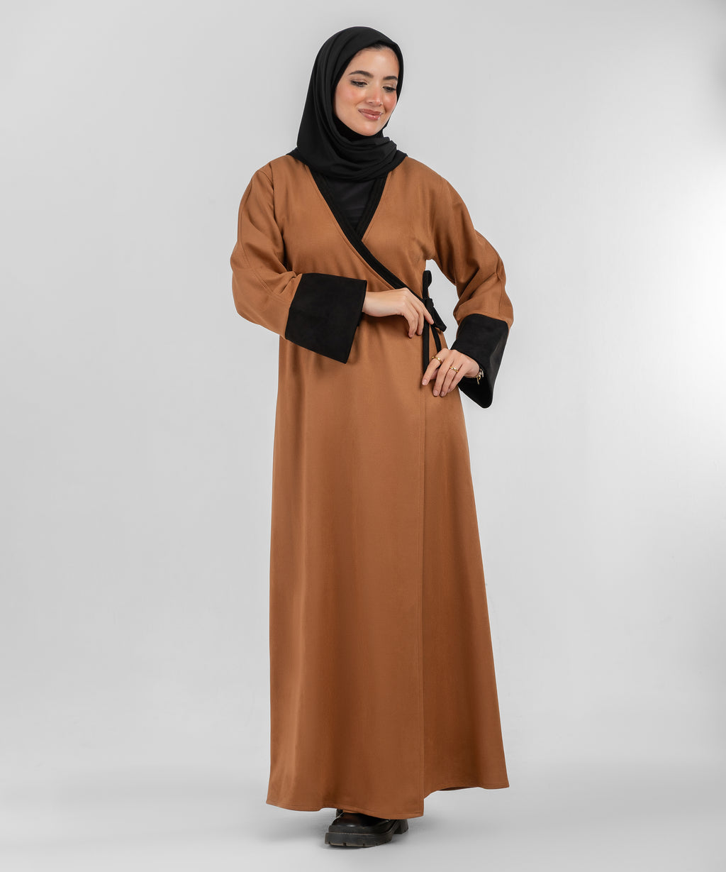 Set : Wrap Abaya Suede ( Havan 0026 ) + Black Basic