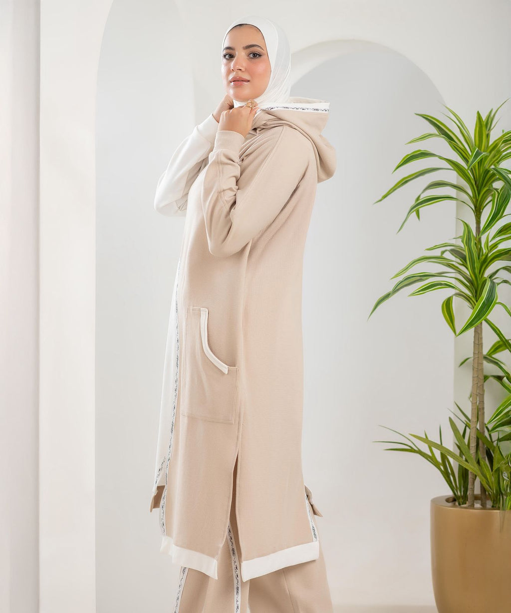 Beige x White Chic Training Suit