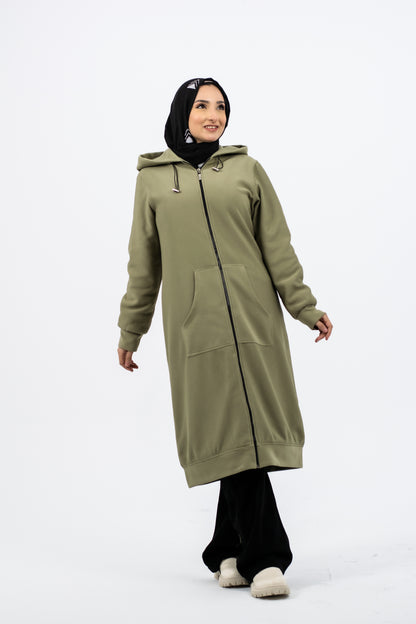 Winter Long Hoodie Jacket Olive