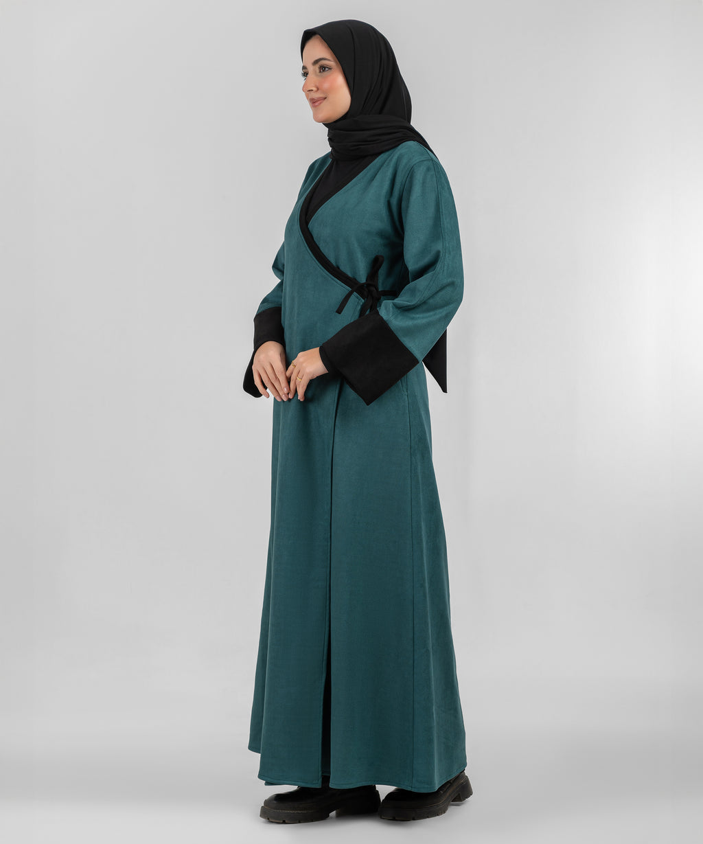 Set : Wrap Abaya Suede ( Green 0026 ) + Black Basic