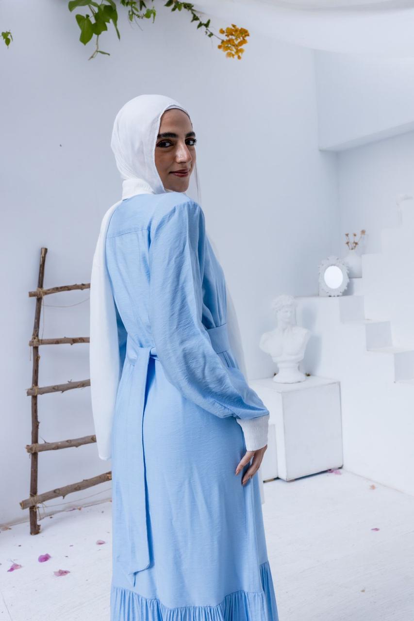 Breeze Linen Dress BBlue x White