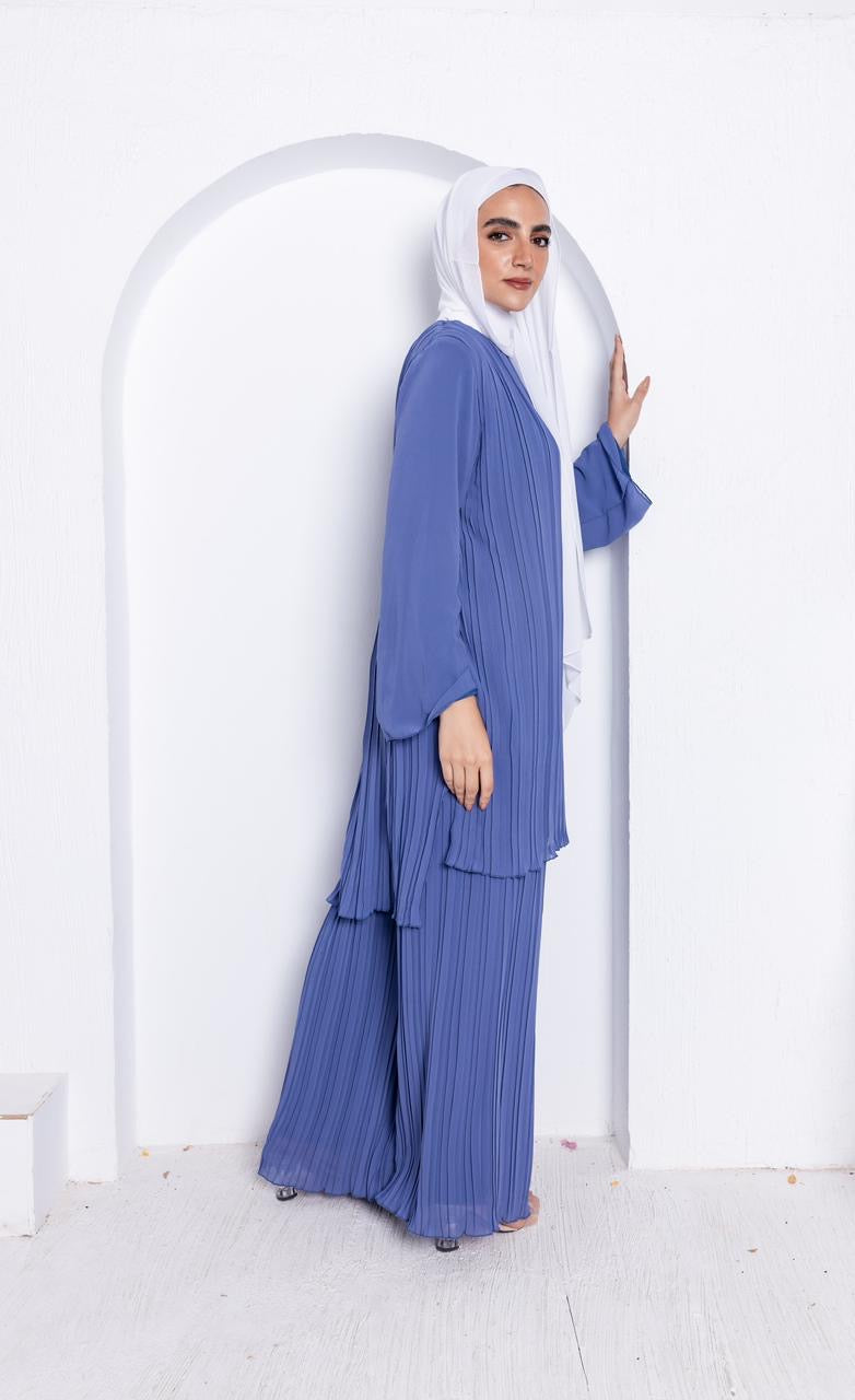 Flowy Blue Pleated Set