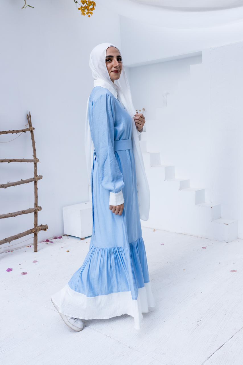 Breeze Linen Dress BBlue x White