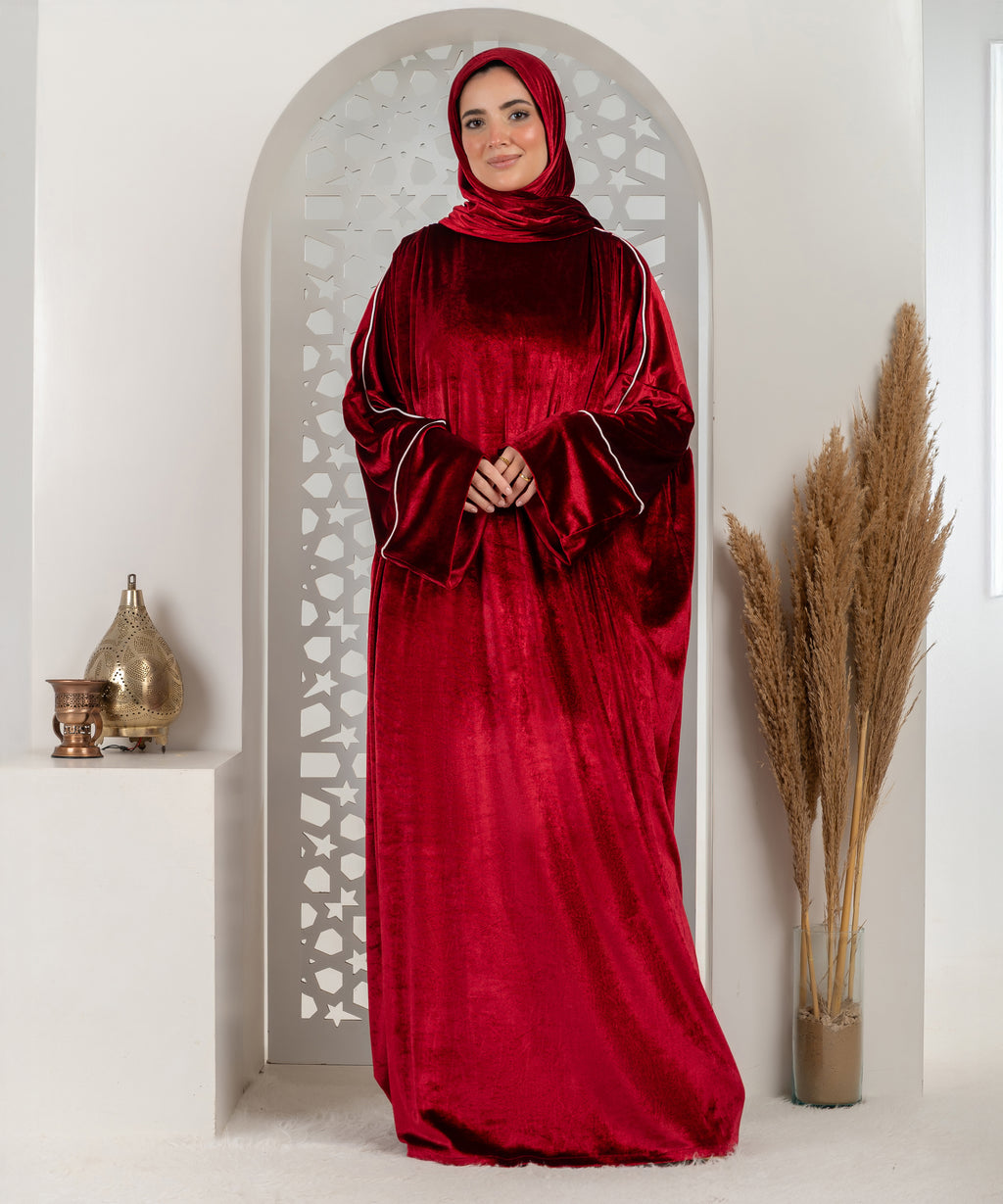 Luxury Red Velvet Isdal - اسدال قطيفة سادة