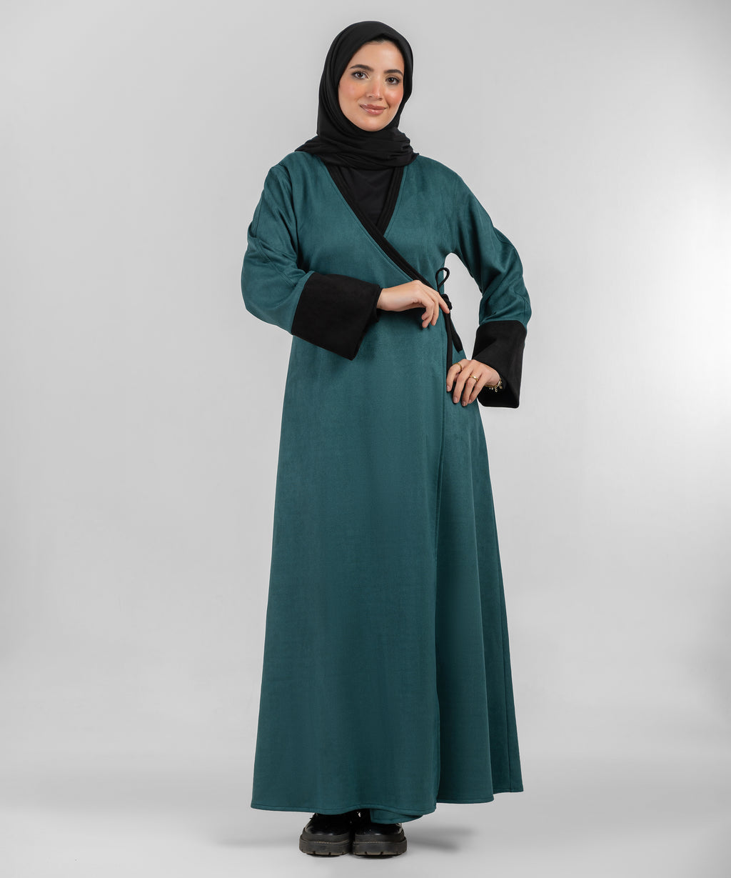 Set : Wrap Abaya Suede ( Green 0026 ) + Black Basic