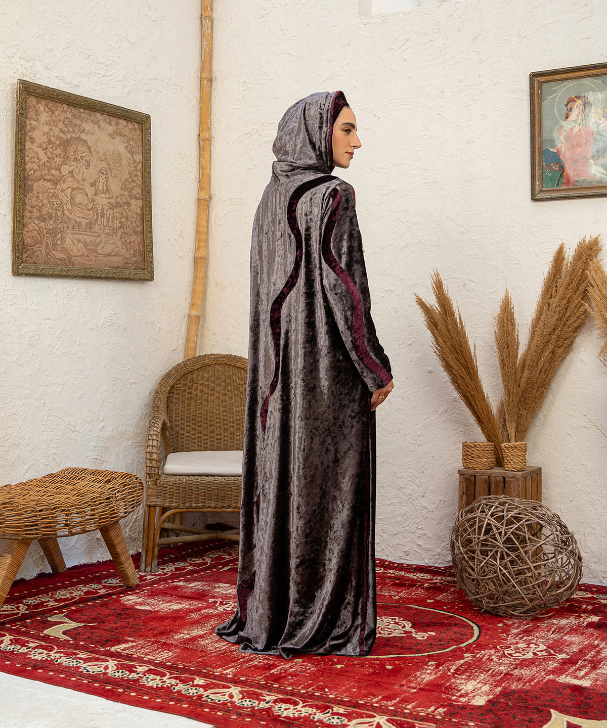 Wavy Velvet Isdal / Grey x Mauve - اسدال قطيفة موجة رمادي في موف