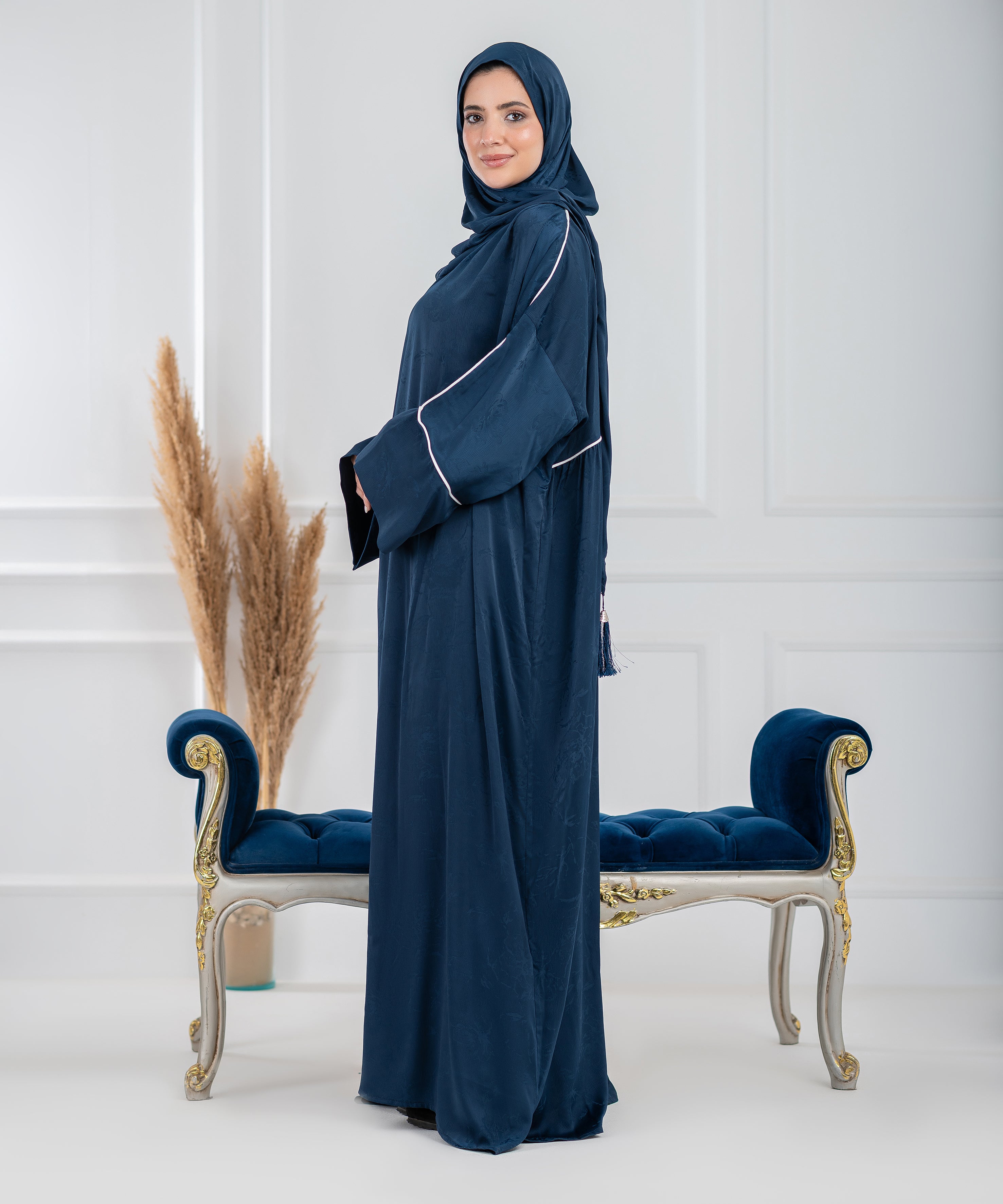 LAYALY Jacquard Satin isdal -  اسدال ليالي ستان جاكار (blue)