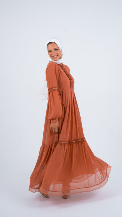 Orange Pearl Chiffon Dress