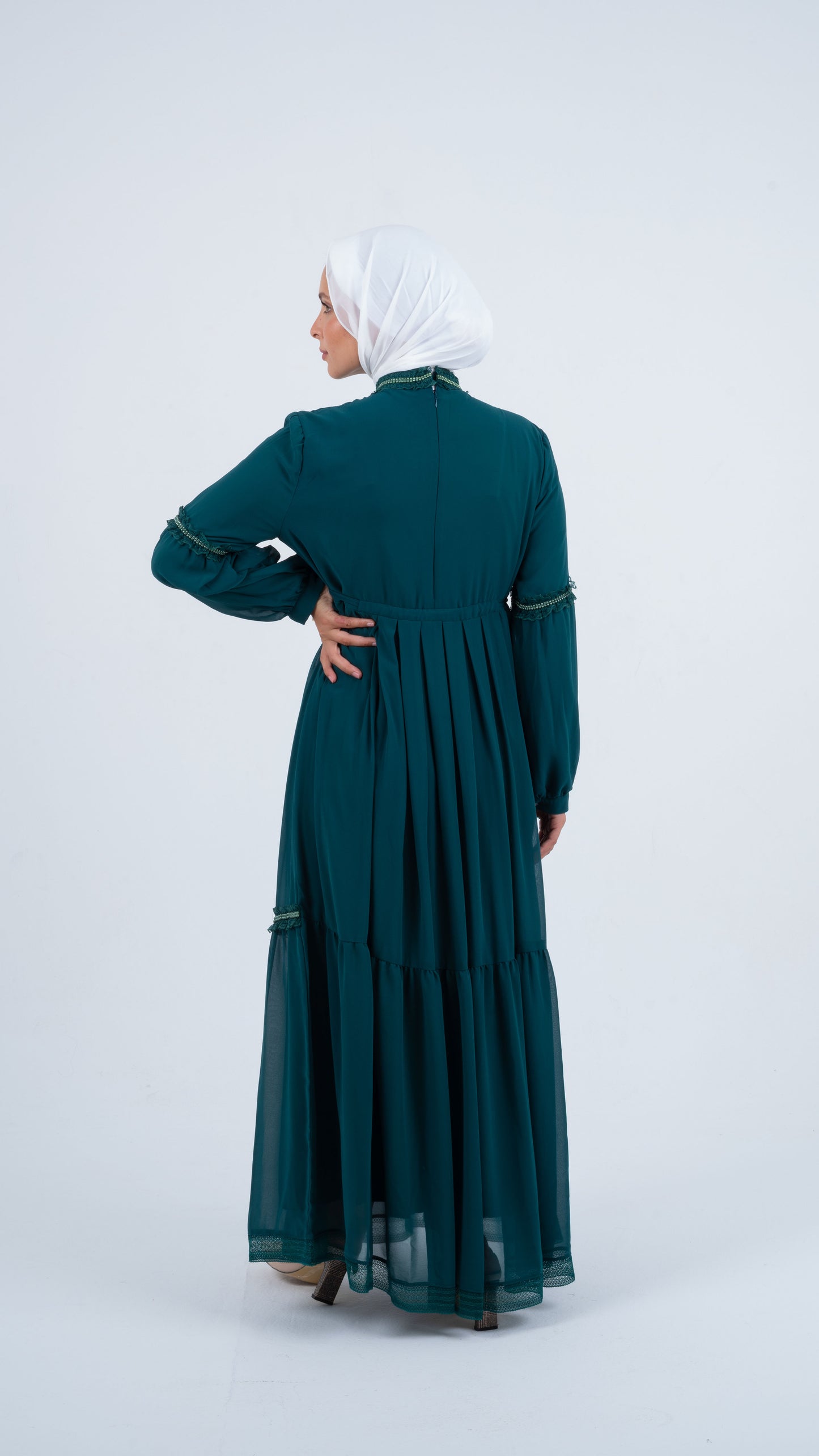 Pine Green Pearl Chiffon Dress