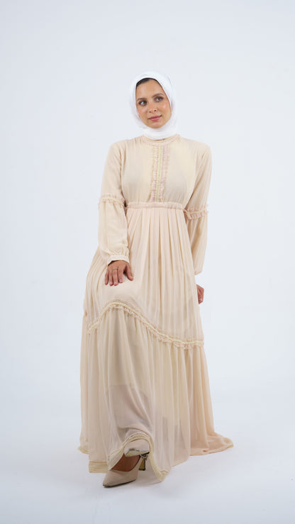 Beige Pearl Chiffon Dress