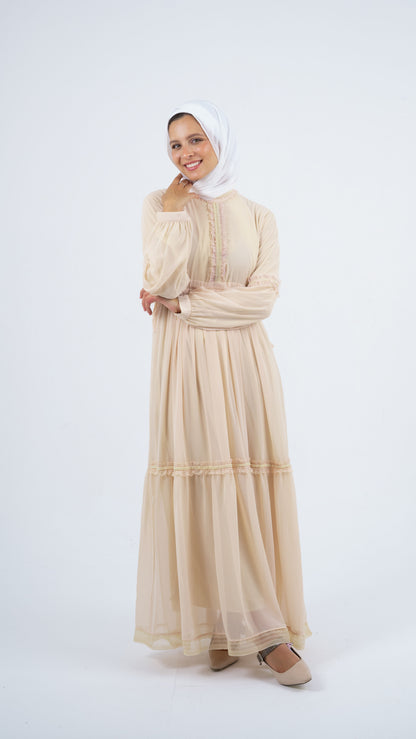 Beige Pearl Chiffon Dress