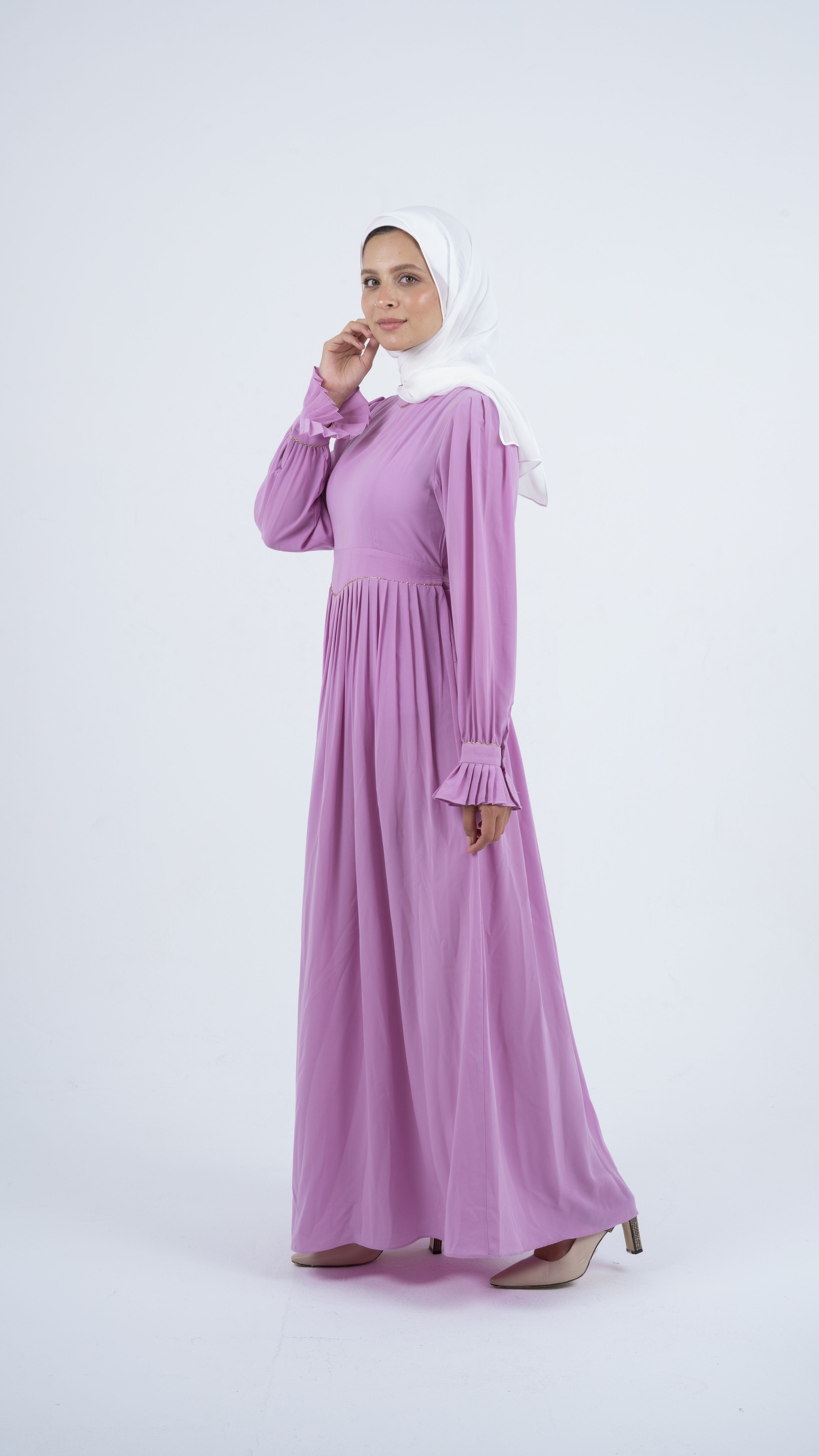 Tulip light purple Modest Dress with belt spring collection 2022 –  Aynour.com