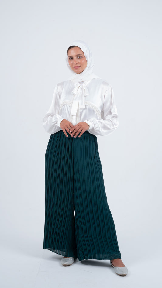 Green Pleated Wide Pants