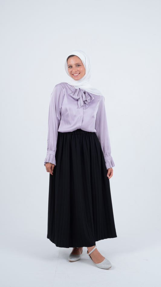 Lavender Purple Formal Soft Satin Blouse with a Pleated Tie