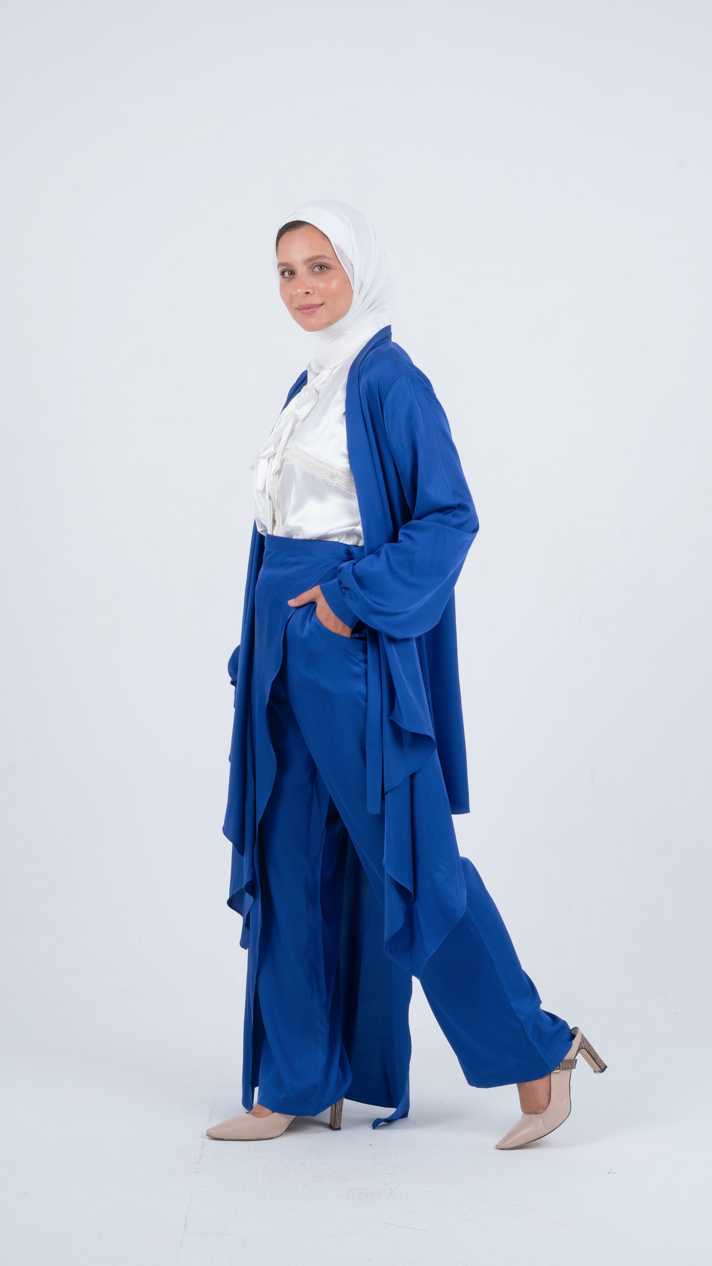 Royal Blue Flowy Wrap Satin Set ( 3 pieces )