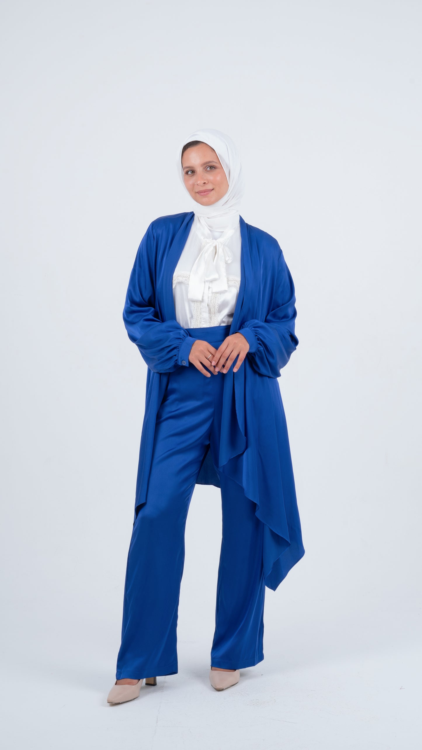 Royal Blue Flowy Wrap Satin Set ( 3 pieces )