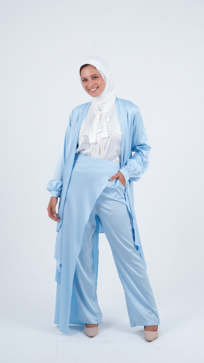 Light Blue Flowy Wrap Satin Set ( 3 pieces )