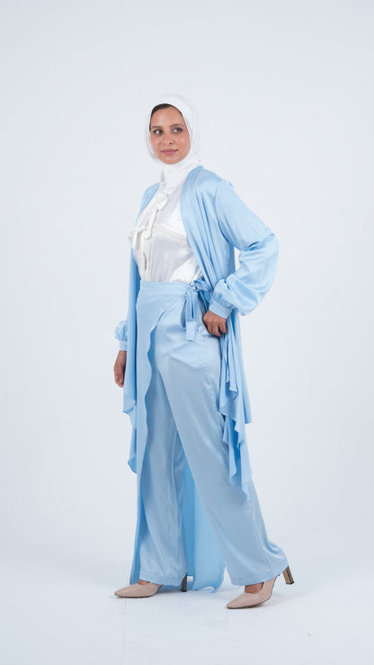 Light Blue Flowy Wrap Satin Set ( 3 pieces )