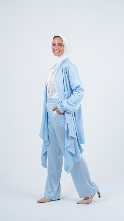 Light Blue Flowy Wrap Satin Set ( 3 pieces )