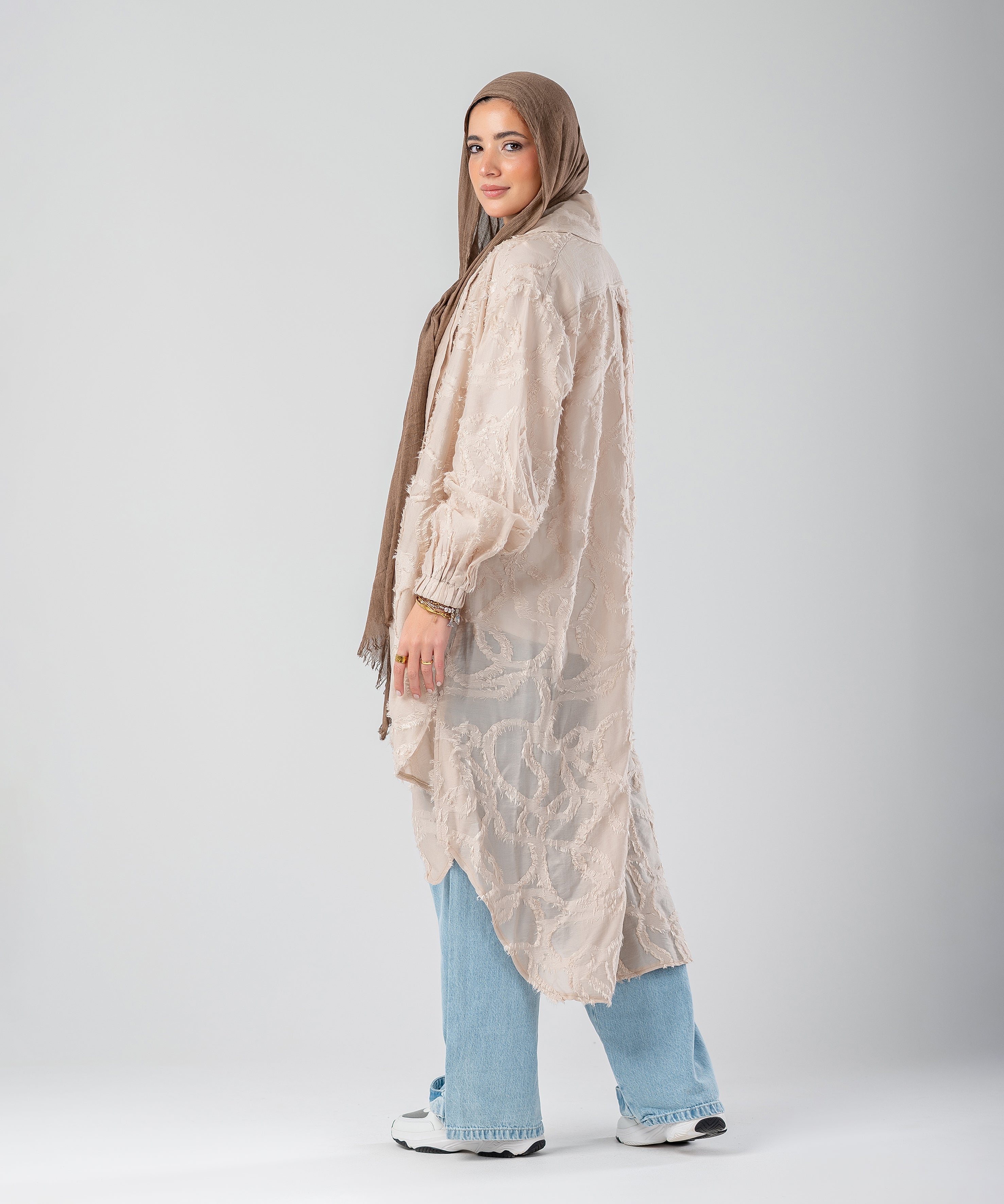 Elegant Lace Modest Cardigan – (Beige)
