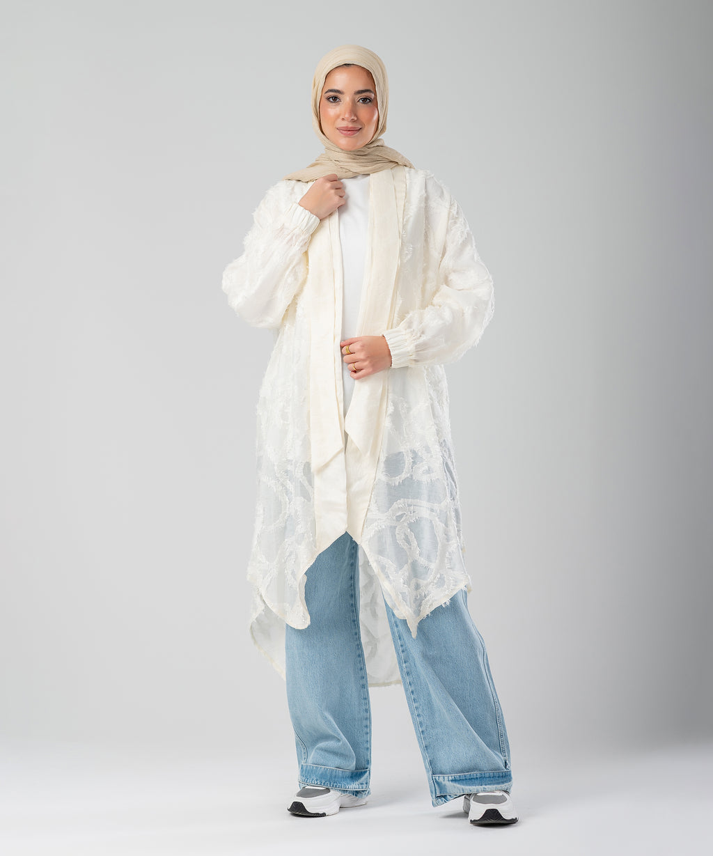 Elegant Lace Modest Cardigan – (White)