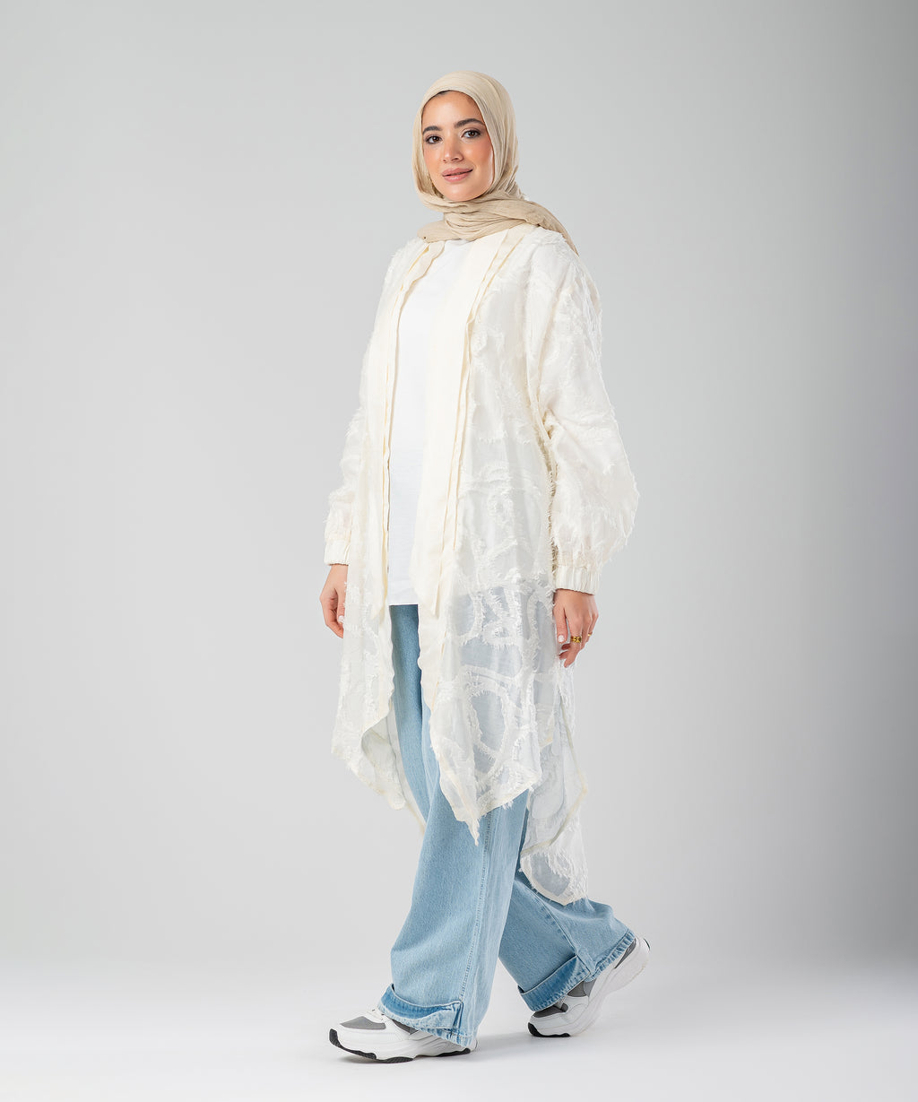 Elegant Lace Modest Cardigan – (White)