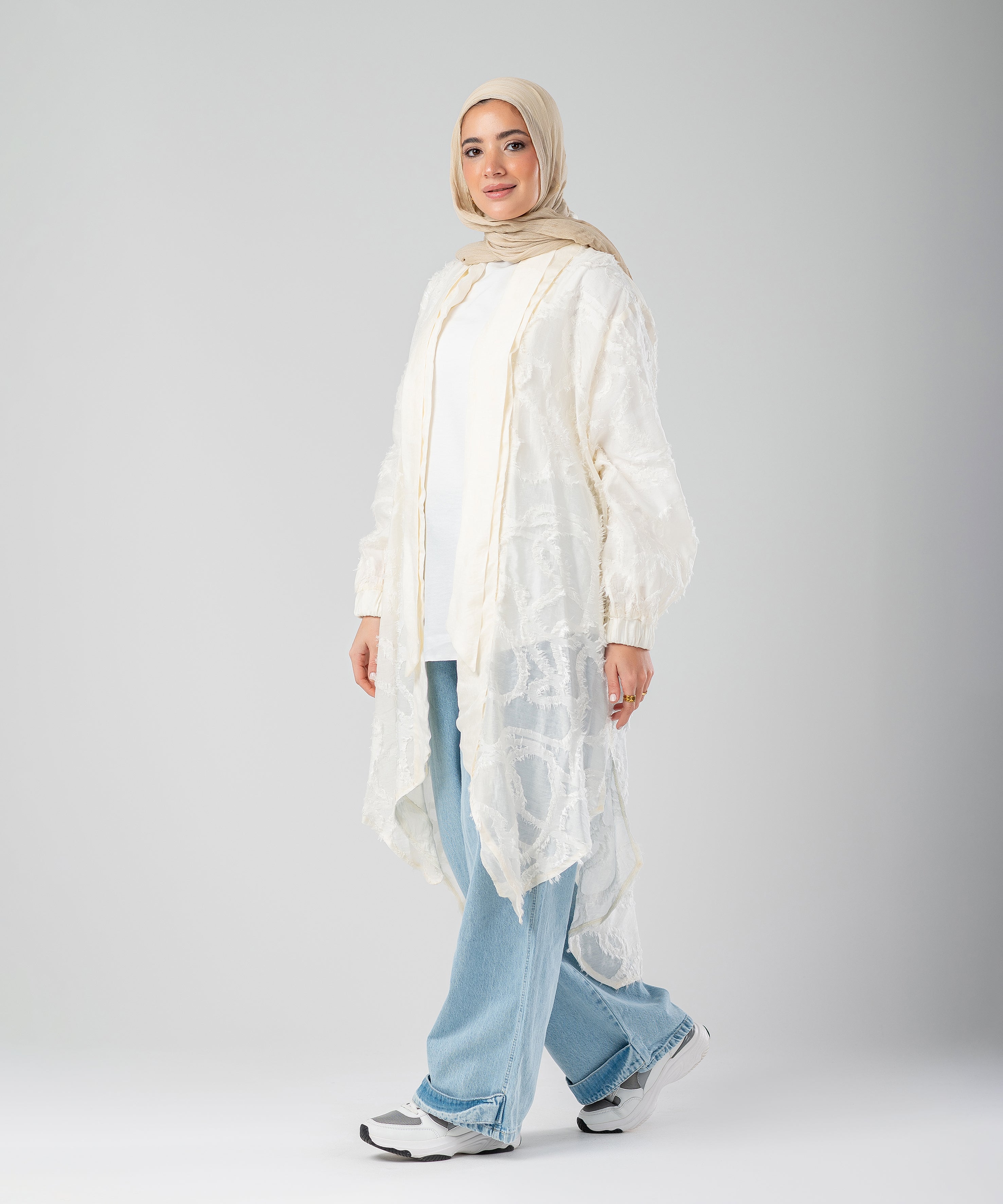 Elegant Lace Modest Cardigan – (White)