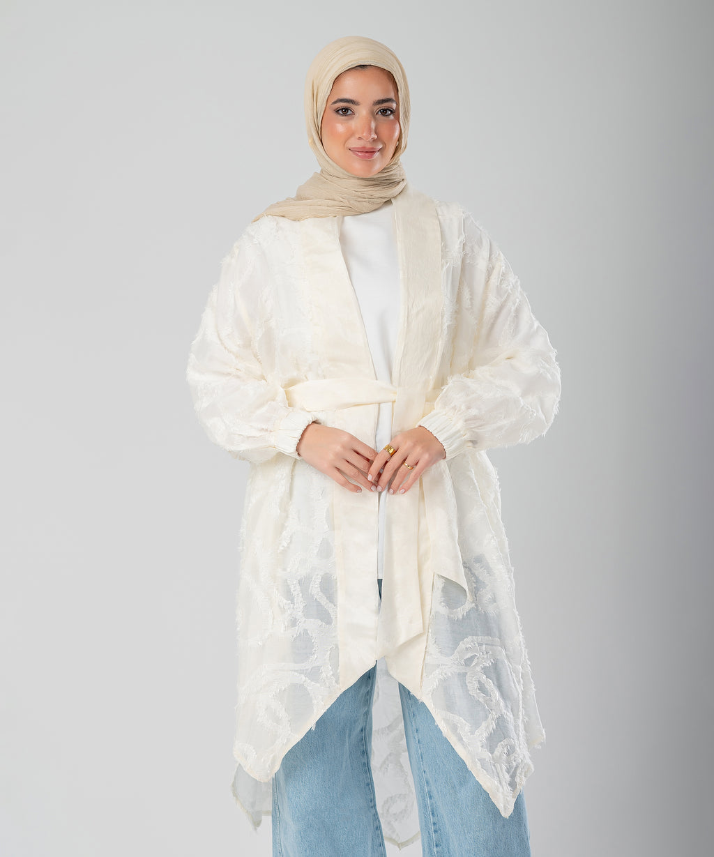 Elegant Lace Modest Cardigan – (White)