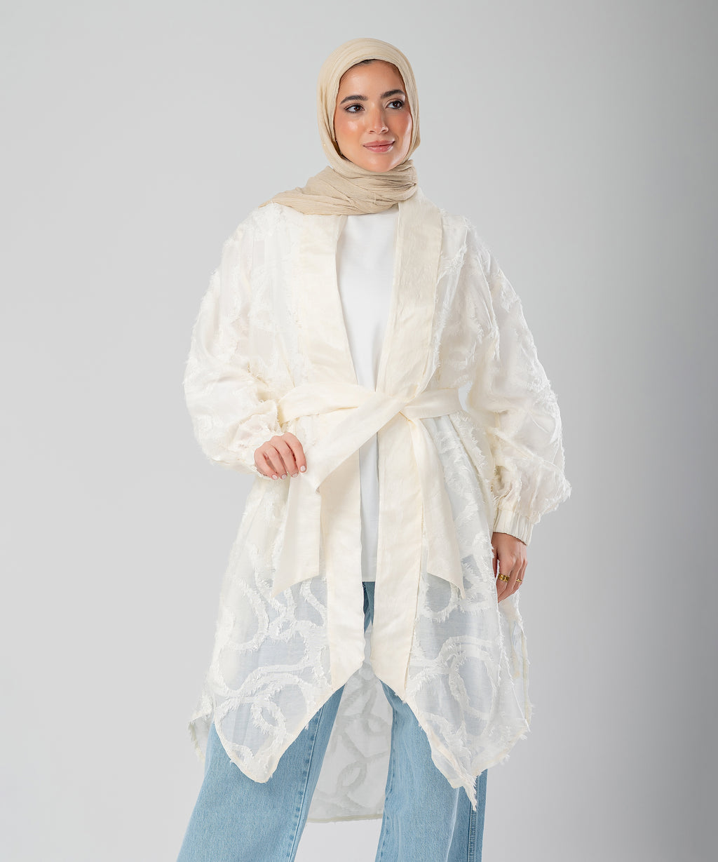 Elegant Lace Modest Cardigan – (White)