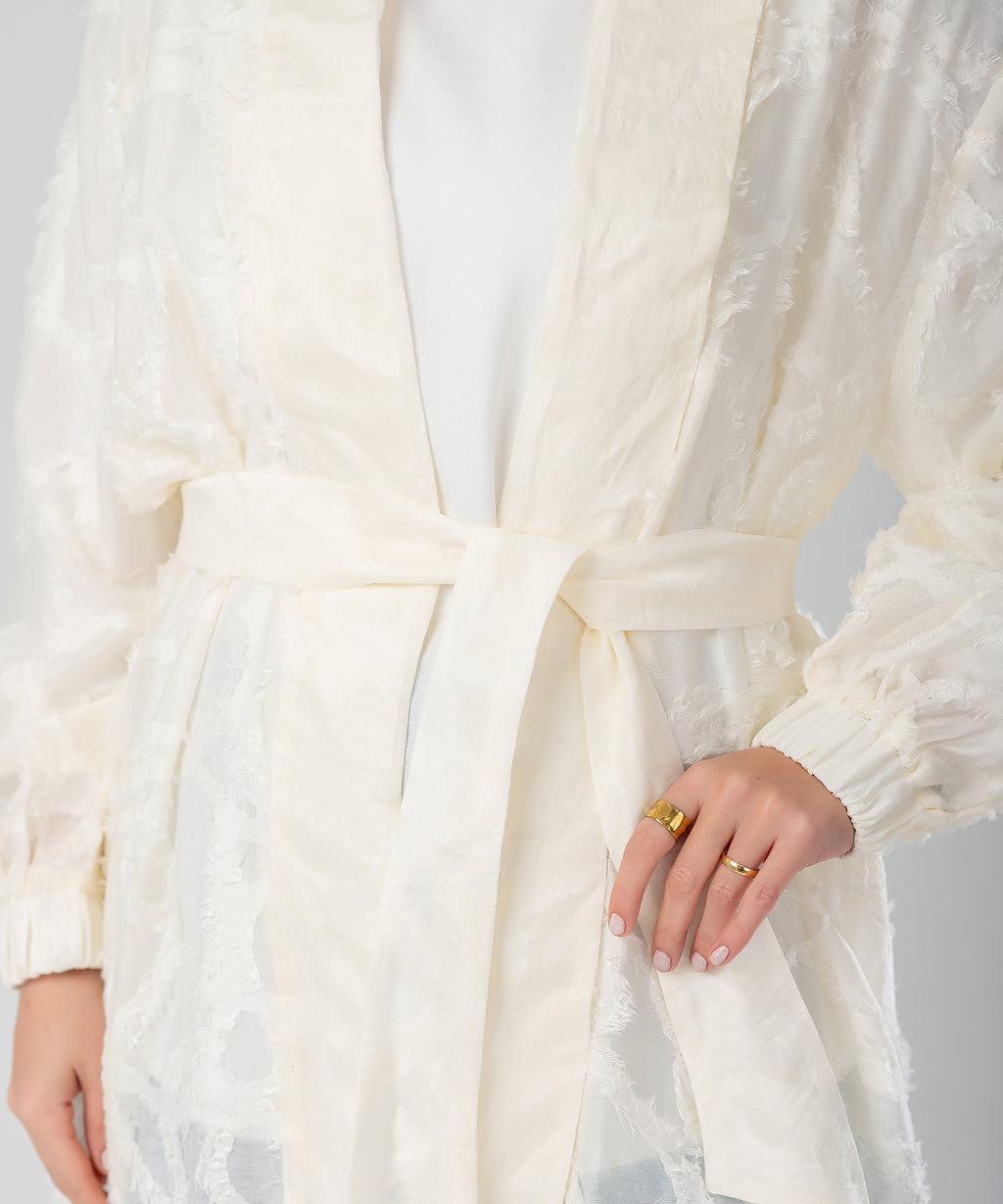 Elegant Lace Modest Cardigan – (White)
