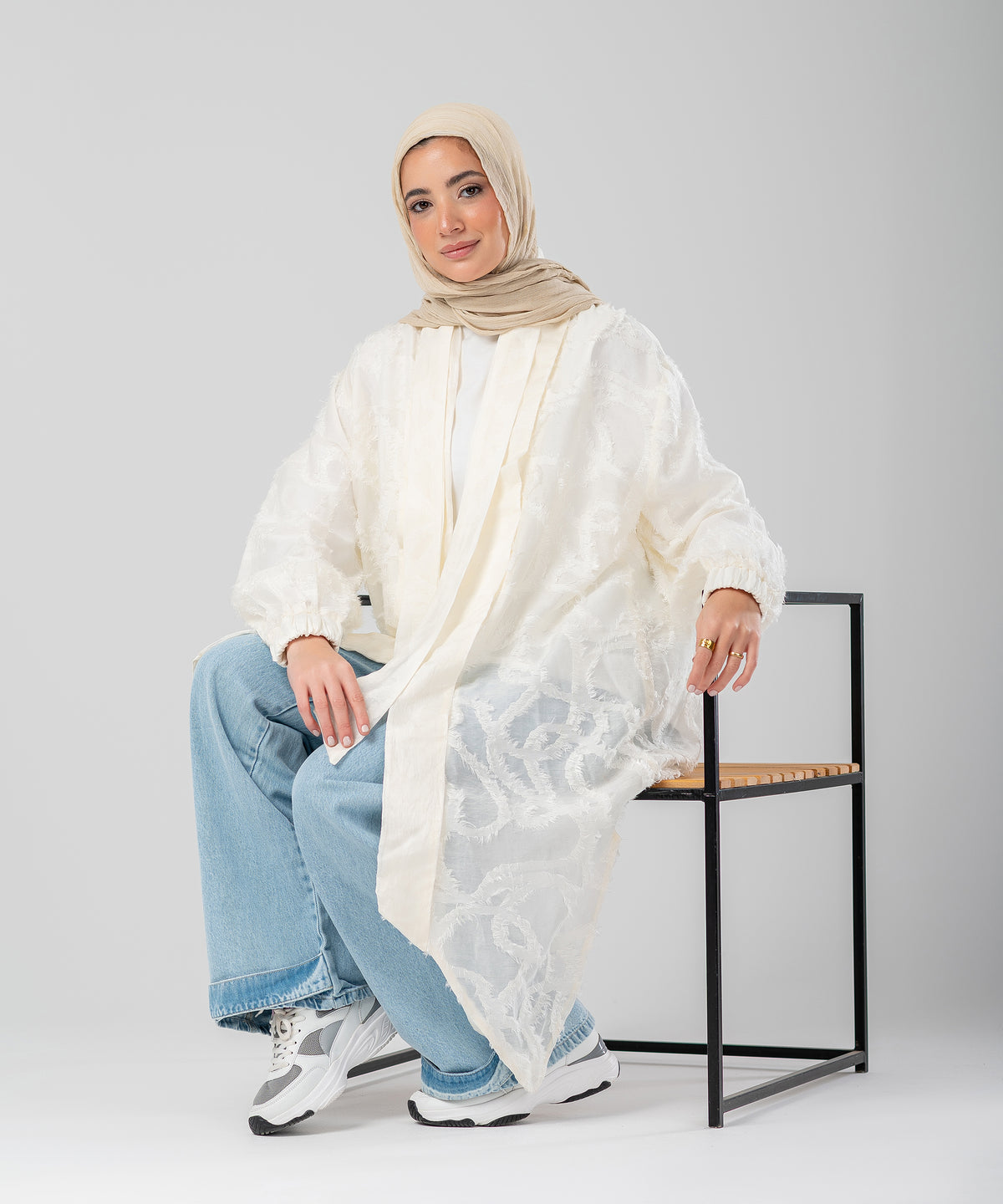 Elegant Lace Modest Cardigan – (White)