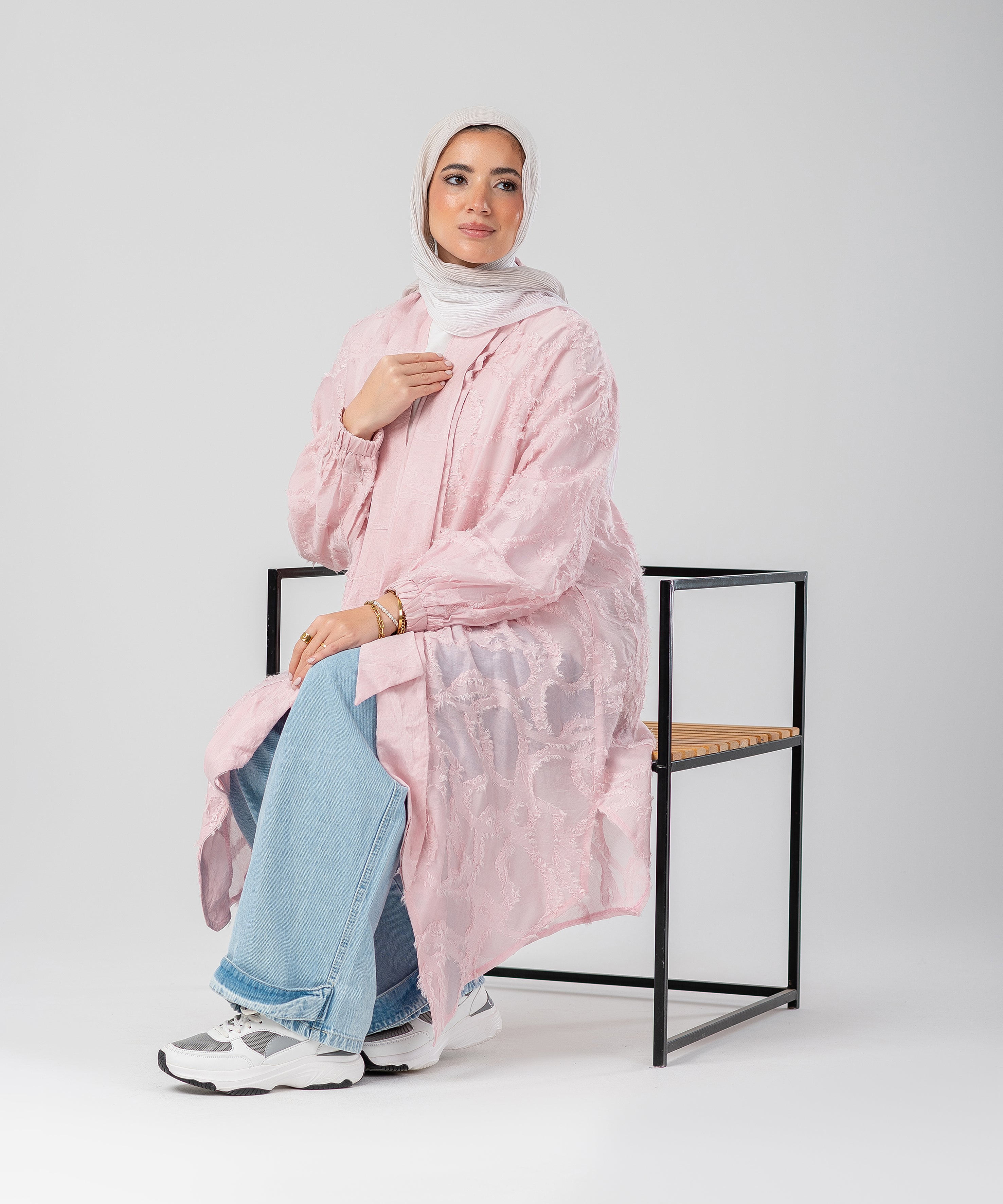 Elegant Lace Modest Cardigan – (Pink)