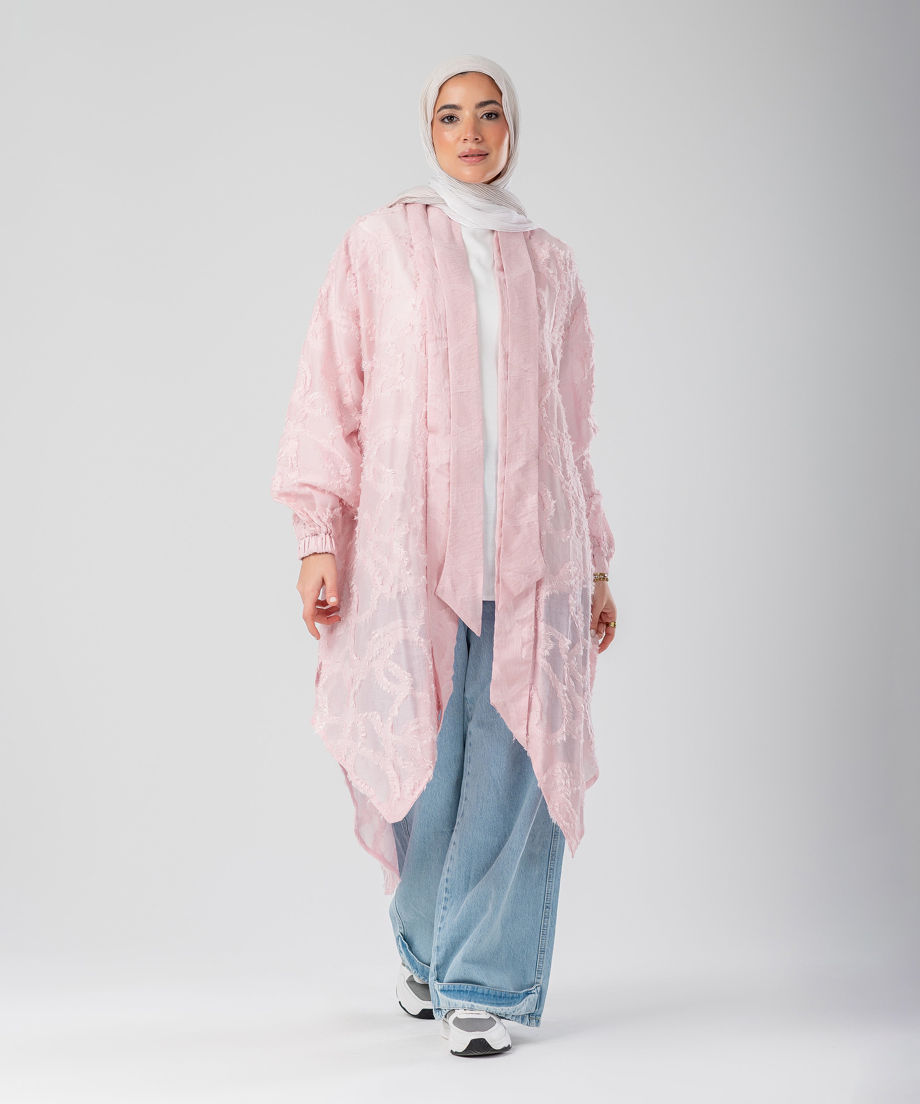 Elegant Lace Modest Cardigan – (Pink)